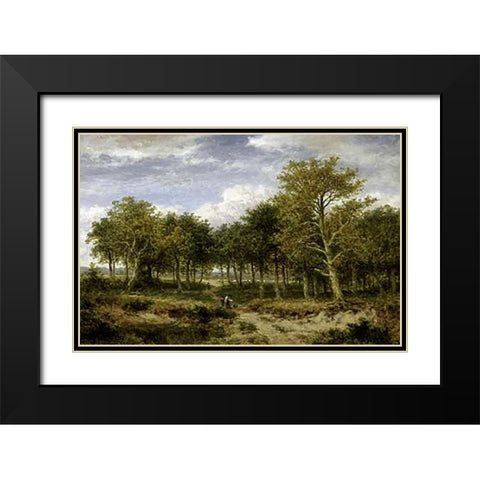Wooded Landscape Near Surrey Black Modern Wood Framed Art Print with Double Matting by Leader, Benjamin Williams