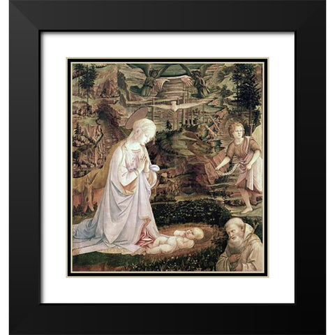 Madonna and Child With Angels Black Modern Wood Framed Art Print with Double Matting by Lippi, Filippo