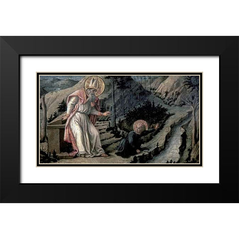 Vision of Saint Augustine Black Modern Wood Framed Art Print with Double Matting by Lippi, Filippo