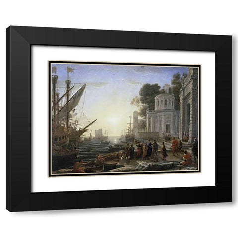 Arrival of Cleopatra Black Modern Wood Framed Art Print with Double Matting by Lorrain, Claude