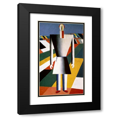 Farmer In The Field Black Modern Wood Framed Art Print with Double Matting by Malevich, Kazimir