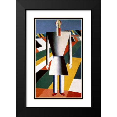 Farmer In The Field Black Modern Wood Framed Art Print with Double Matting by Malevich, Kazimir