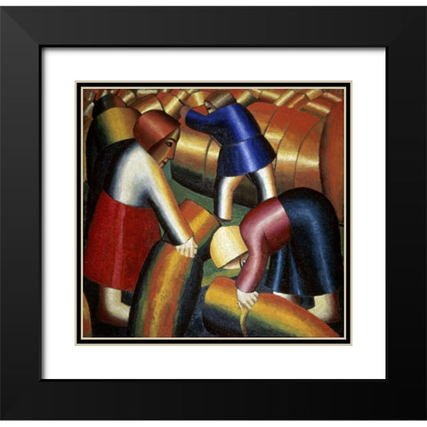Harvesting Rye Black Modern Wood Framed Art Print with Double Matting by Malevich, Kazimir