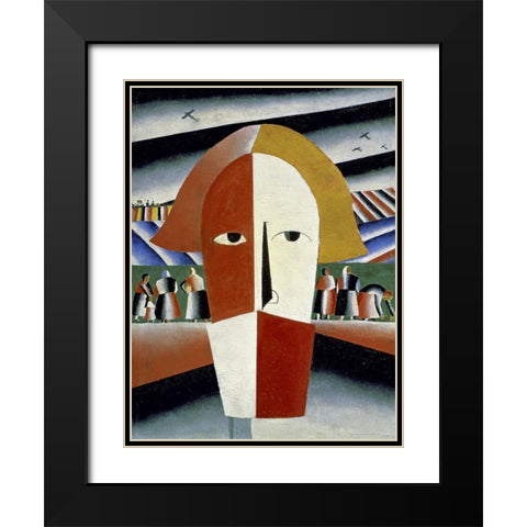 Peasants Head Black Modern Wood Framed Art Print with Double Matting by Malevich, Kazimir