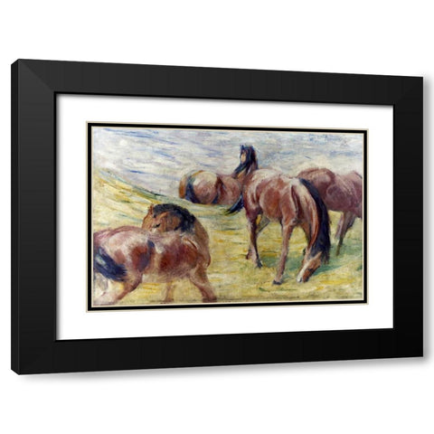 Horses Out To Pasture Black Modern Wood Framed Art Print with Double Matting by Marc, Franz