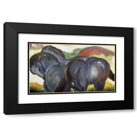 Little Blue Horses Black Modern Wood Framed Art Print with Double Matting by Marc, Franz