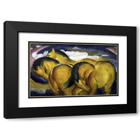 Little Yellow Horses Black Modern Wood Framed Art Print with Double Matting by Marc, Franz