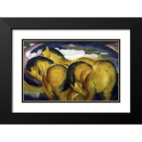 Little Yellow Horses Black Modern Wood Framed Art Print with Double Matting by Marc, Franz