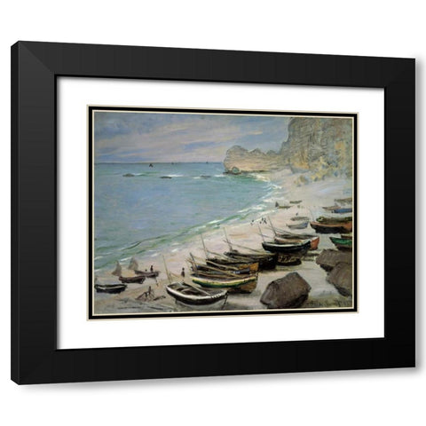 Boats on the Beach at Etretat, 1883 Black Modern Wood Framed Art Print with Double Matting by Monet, Claude