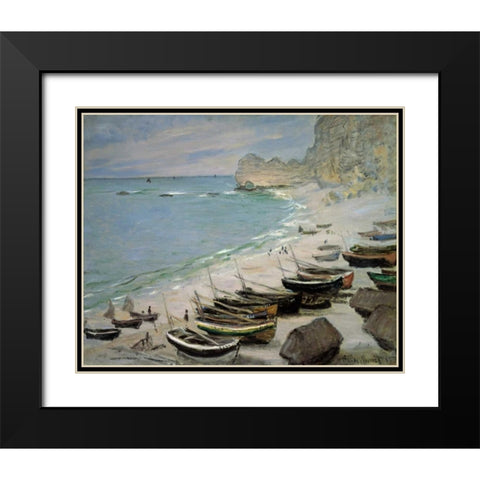 Boats on the Beach at Etretat, 1883 Black Modern Wood Framed Art Print with Double Matting by Monet, Claude