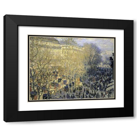 Boulevard des Capucines Black Modern Wood Framed Art Print with Double Matting by Monet, Claude