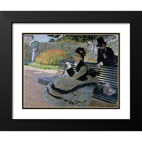 Camille Monet on a Garden Bench Black Modern Wood Framed Art Print with Double Matting by Monet, Claude