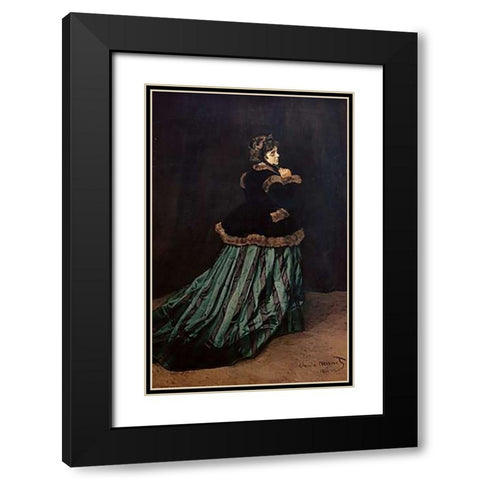 Camille, the Woman in Green Black Modern Wood Framed Art Print with Double Matting by Monet, Claude