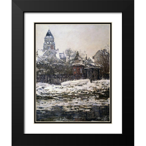 Church at Vetheuil, Winter Black Modern Wood Framed Art Print with Double Matting by Monet, Claude
