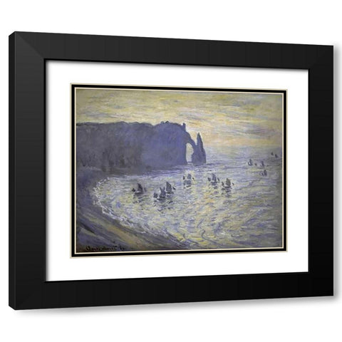 Cliffs at Etretat Black Modern Wood Framed Art Print with Double Matting by Monet, Claude