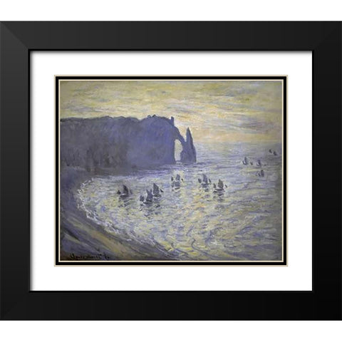Cliffs at Etretat Black Modern Wood Framed Art Print with Double Matting by Monet, Claude