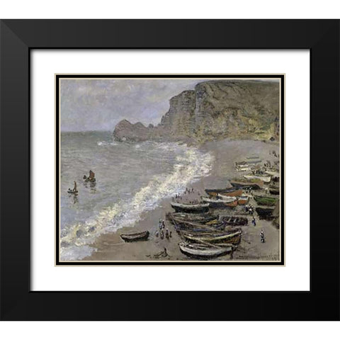 Etretat Black Modern Wood Framed Art Print with Double Matting by Monet, Claude