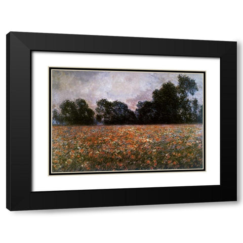 Field of Wild Poppies Black Modern Wood Framed Art Print with Double Matting by Monet, Claude