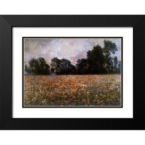 Field of Wild Poppies Black Modern Wood Framed Art Print with Double Matting by Monet, Claude