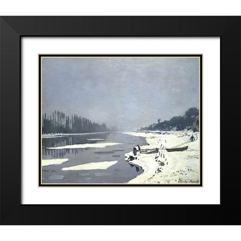 Ice Floes on the Seine at Bougival, 1868 Black Modern Wood Framed Art Print with Double Matting by Monet, Claude
