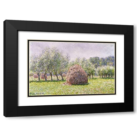 Haystack Black Modern Wood Framed Art Print with Double Matting by Monet, Claude