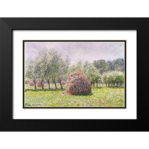 Haystack Black Modern Wood Framed Art Print with Double Matting by Monet, Claude