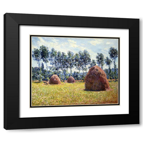 Haystacks at Giverny Black Modern Wood Framed Art Print with Double Matting by Monet, Claude