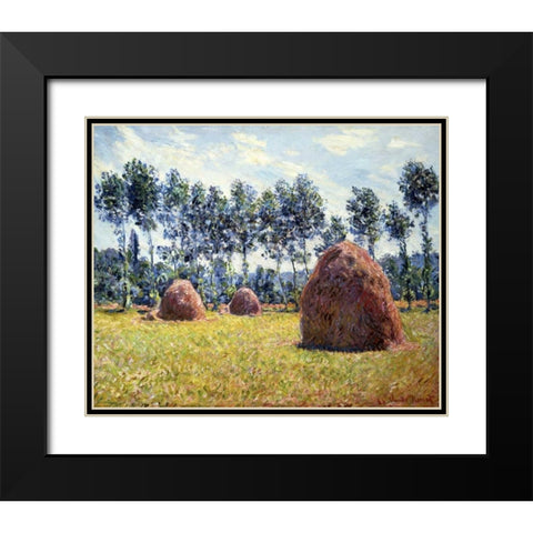 Haystacks at Giverny Black Modern Wood Framed Art Print with Double Matting by Monet, Claude