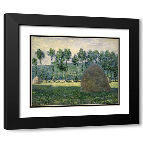 Haystacks Near Giverny Black Modern Wood Framed Art Print with Double Matting by Monet, Claude