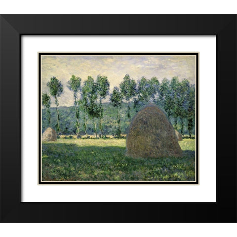 Haystacks Near Giverny Black Modern Wood Framed Art Print with Double Matting by Monet, Claude