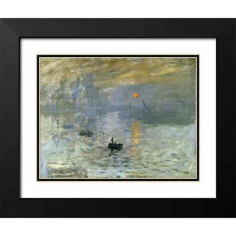 Impression: Sunrise Black Modern Wood Framed Art Print with Double Matting by Monet, Claude