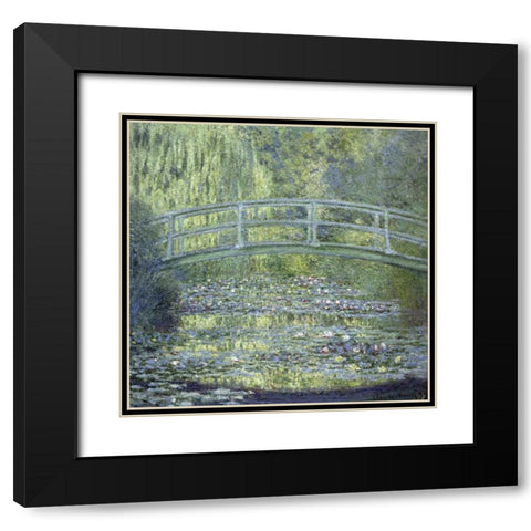 Japanese Bridge Black Modern Wood Framed Art Print with Double Matting by Monet, Claude