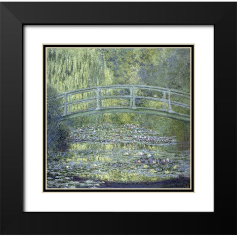 Japanese Bridge Black Modern Wood Framed Art Print with Double Matting by Monet, Claude