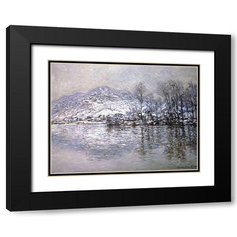 The Seine at Port-Villez, Snow Effect Black Modern Wood Framed Art Print with Double Matting by Monet, Claude