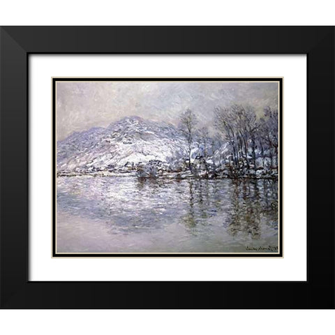 The Seine at Port-Villez, Snow Effect Black Modern Wood Framed Art Print with Double Matting by Monet, Claude