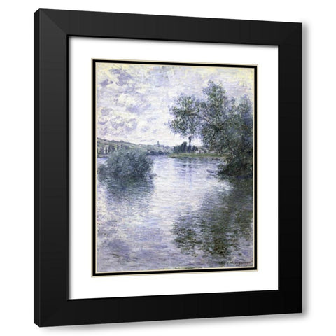 The Seine at Vetheuil Black Modern Wood Framed Art Print with Double Matting by Monet, Claude