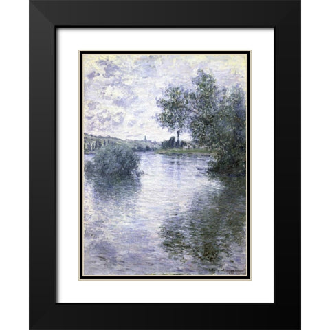 The Seine at Vetheuil Black Modern Wood Framed Art Print with Double Matting by Monet, Claude