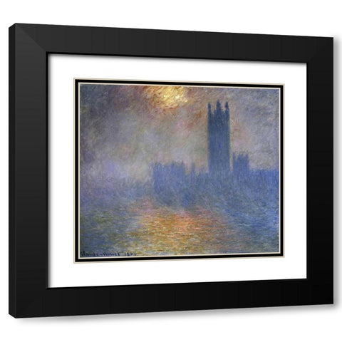 London Parliament - Patch of Sun in the Fog Black Modern Wood Framed Art Print with Double Matting by Monet, Claude