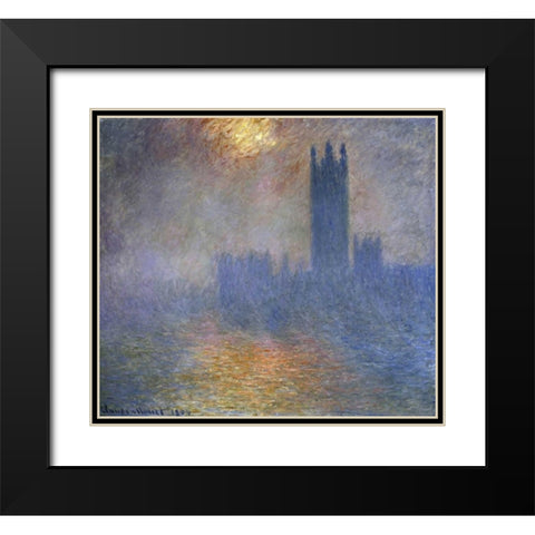 London Parliament - Patch of Sun in the Fog Black Modern Wood Framed Art Print with Double Matting by Monet, Claude