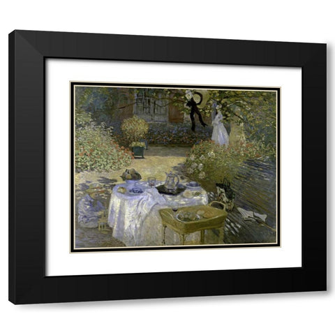 Lunch Black Modern Wood Framed Art Print with Double Matting by Monet, Claude
