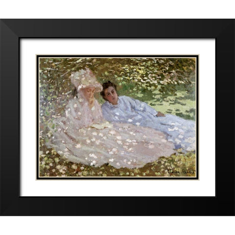 Madame Monet in the Garden Black Modern Wood Framed Art Print with Double Matting by Monet, Claude