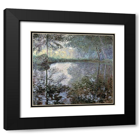 The Pond at Montgeron, 1876 Black Modern Wood Framed Art Print with Double Matting by Monet, Claude