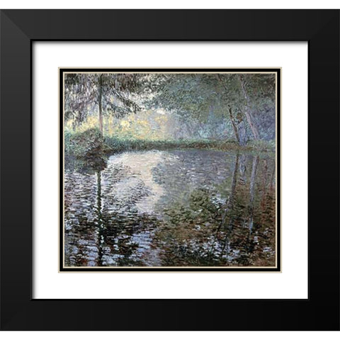The Pond at Montgeron, 1876 Black Modern Wood Framed Art Print with Double Matting by Monet, Claude