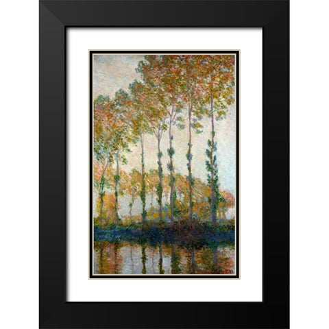 Poplars on the River Epte in Autumn, 1891 Black Modern Wood Framed Art Print with Double Matting by Monet, Claude