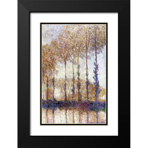 Poplars Black Modern Wood Framed Art Print with Double Matting by Monet, Claude