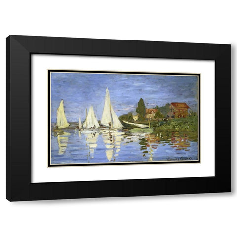 Regatta at Argenteuil Black Modern Wood Framed Art Print with Double Matting by Monet, Claude