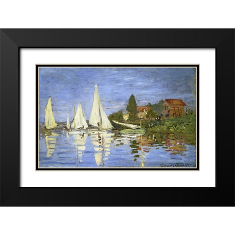 Regatta at Argenteuil Black Modern Wood Framed Art Print with Double Matting by Monet, Claude
