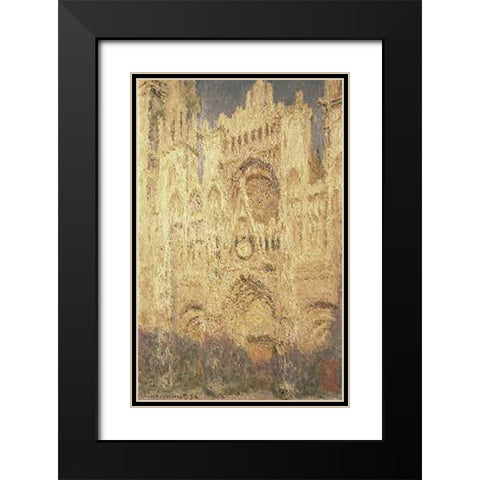 Rouen Cathedral in the Evening Black Modern Wood Framed Art Print with Double Matting by Monet, Claude