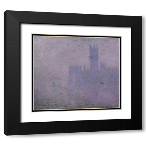 Seagulls - The River Thames and Houses of Parliament, London Black Modern Wood Framed Art Print with Double Matting by Monet, Claude