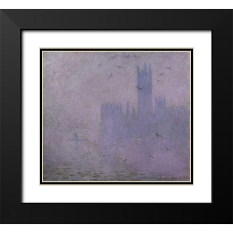 Seagulls - The River Thames and Houses of Parliament, London Black Modern Wood Framed Art Print with Double Matting by Monet, Claude
